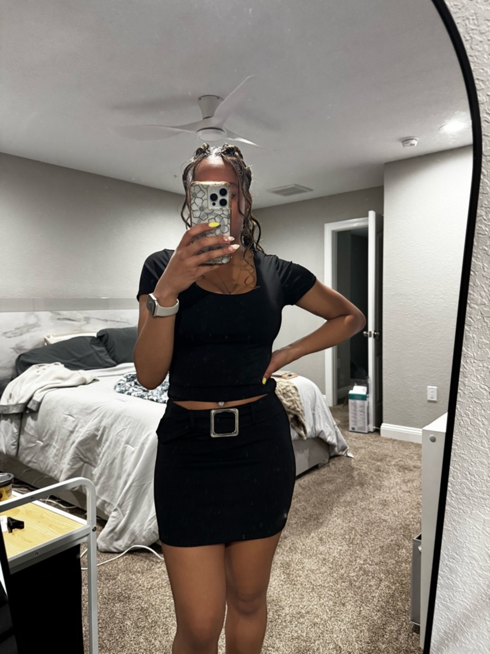 rue21 black belted mini skirt, size medium